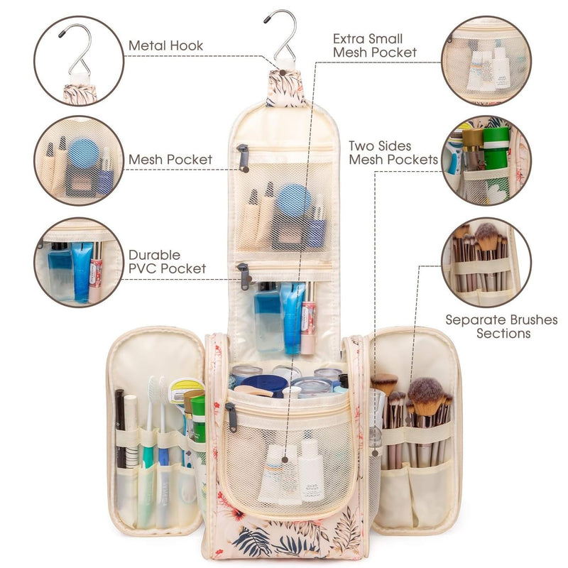 Narwey Small Hanging Travel Toiletry Bag with 6 Set Compression Checkered Packing Cubes