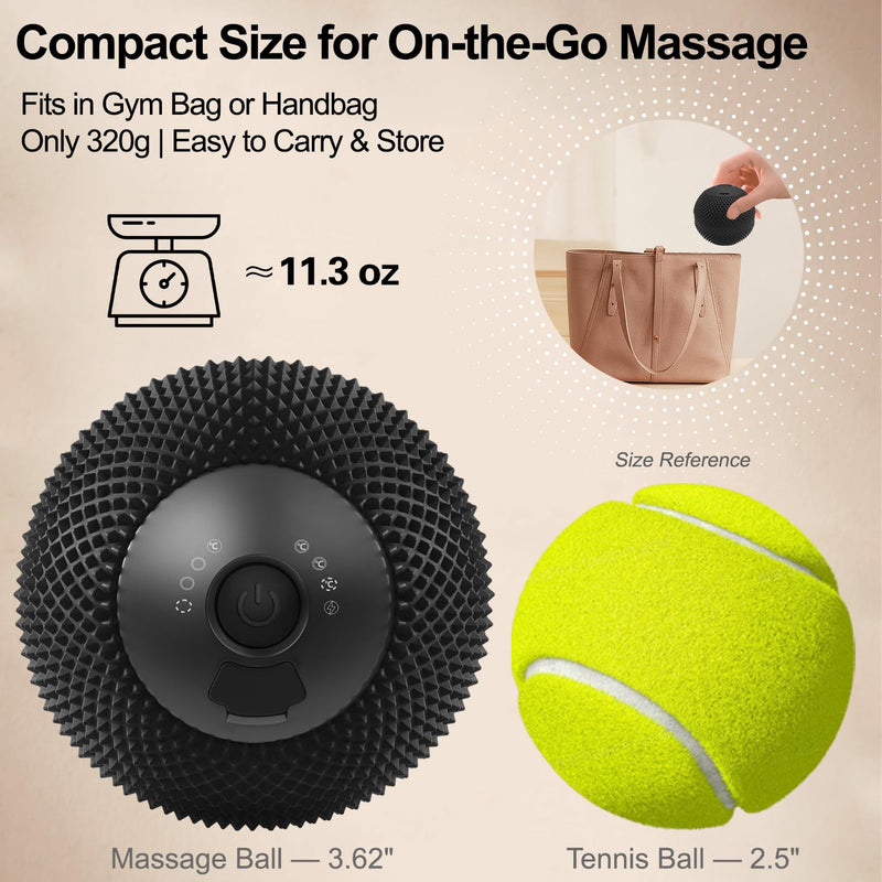 Vibrating Massage Ball with Heat, 7 Modes, Memory, Myofascial Release, Deep Tissue Muscle Recovery Ball for Trigger Point Massage - Foot, Neck, Leg, Back & Hip Flexor Release Tool (Black) Black