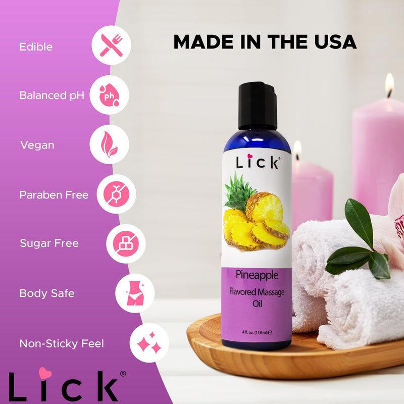 [Australia] - Lick Pineapple Flavored Massage Oil ‚Äì Romantic, Body Safe, Non-Greasy Formula, Date Night 4 oz 4 Fl Oz (Pack of 1) 