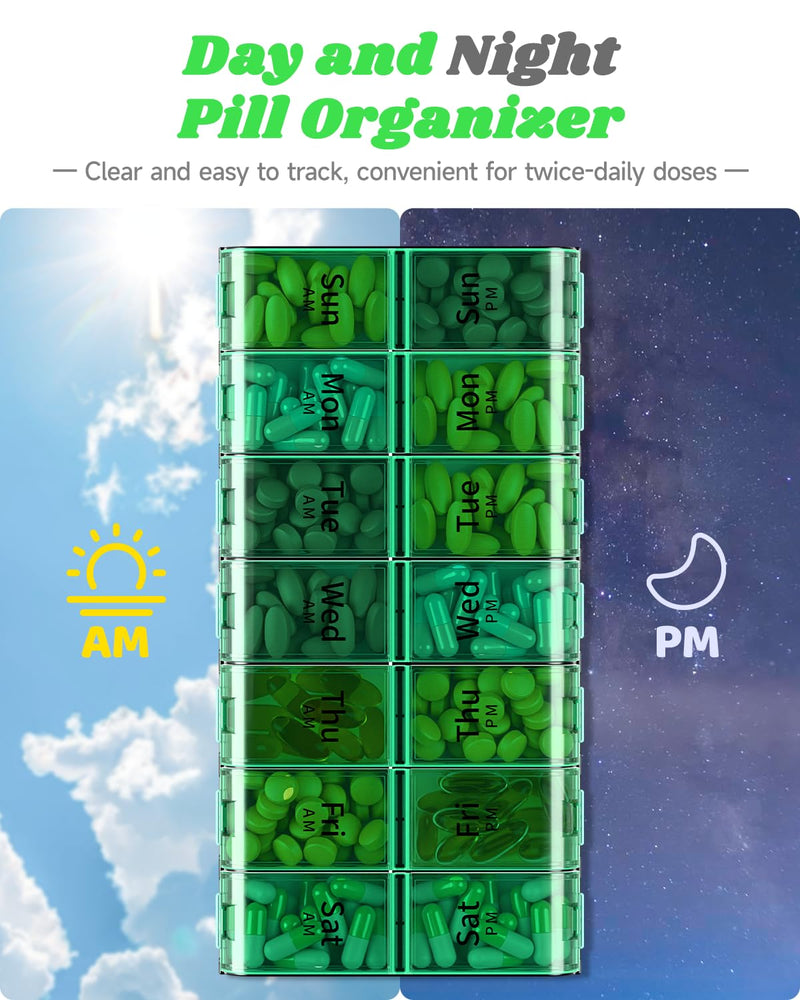 Extra Large Pill Organizer 2 Times a Day, XL 7 Day Pill Box AM PM, Jumbo Weekly Pill Case, Daily Night Oversized Medicine Organizer, Vitamin Holder, Big Pill Container, Twice a Day Pill Organizer | Easy-Open,High-Capacity,Easy-Open,Senior-Friendly,AM/P...