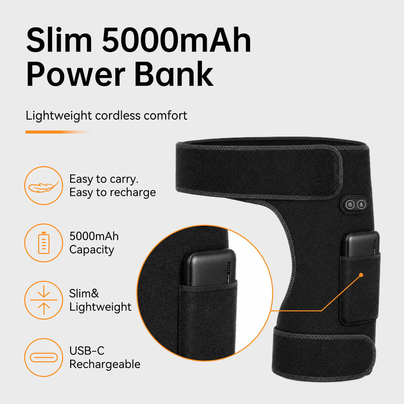 Cordless Heated Massage for Hip,Sciatica Pain Relief,5000mAh Power Bank,Hip Support Brace,Relief Waist Pain,Lower Back,Thigh,Buttock Electric Heating Pad,3-Level Heat Therapy, Holiday Gifts Hip Heating pad
