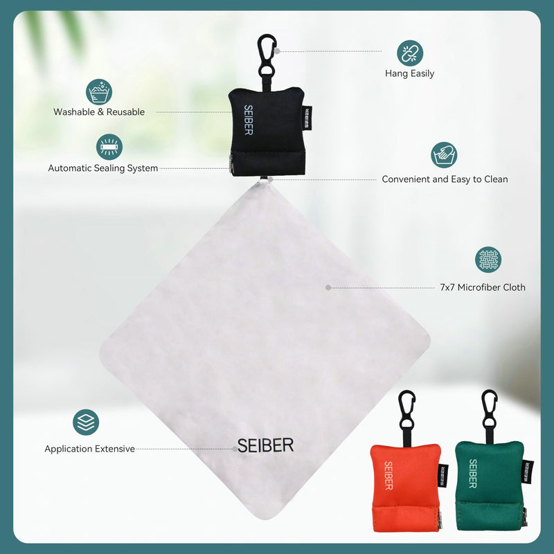 [Australia] - SEIBER Eyeglass Cleaning Microfiber Cloth - with Neoprene Pouch | 7 x 7 inch Glasses Cleaning Cloth for Sunglasses,Laptops, Cameras,Screen | Self-Closing Bottom(3PCS,BK OR GRN) BLACK,ORANGE,DARK GREEN 