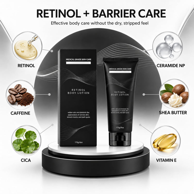 Retinol Body Lotion for Crepey Skin, Firming & Hydrating Body Cream with Ceramide NP, Shea Butter, CICA, Caffeine & Vitamin E, Helps Improve the Look of Stretch Marks, Fine Lines & Dark Spots, 6 oz 170.0 Grams