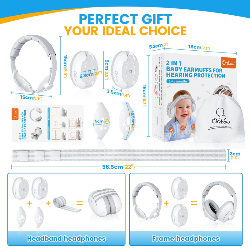 [Australia] - 2-in-1 Baby Ear Muffs Noise Protection, Noise Cancelling Headphones for Babies up to 48 Months, Adjustable Infant Ear Protection with Non-Slip Band for Airplane Travel Sleep, White 