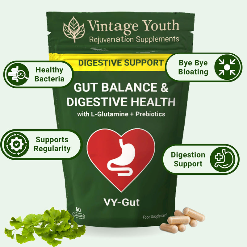 Digestive Enzyme & Prebiotic Supplement | Gut Health, Bloating & Gas Relief | With L-Glutamine, FOS, Bromelain, Lipase & Protease | Supports Digestion, Gut Flora & Nutrient Absorption | Vegan Capsules