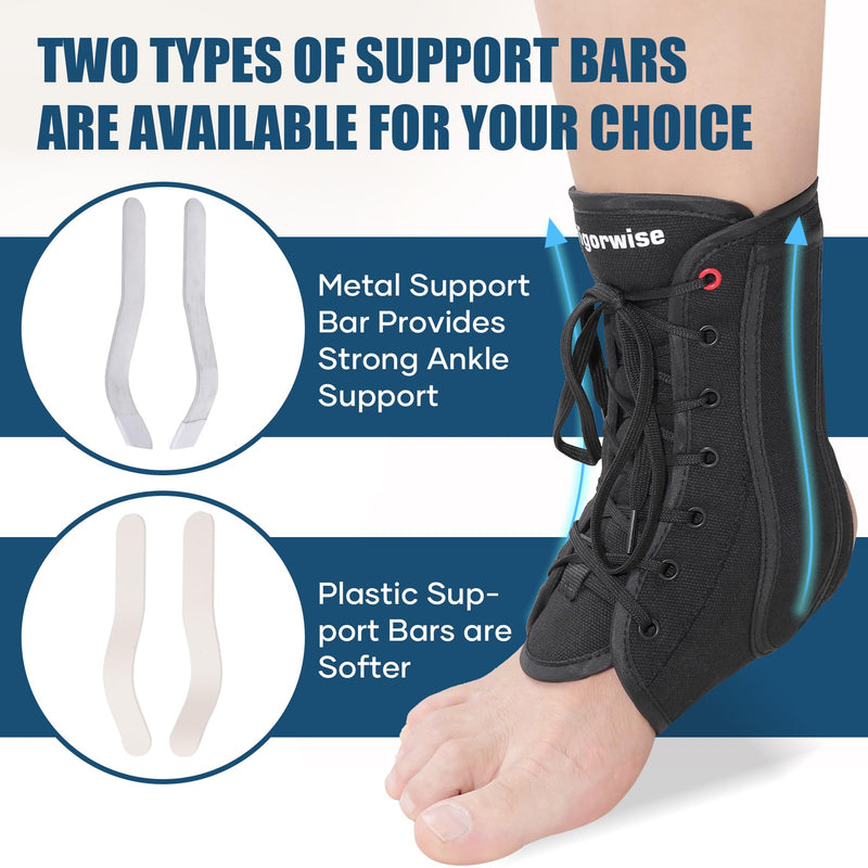 Ankle Brace for Sprained Ankle, Lace up Ankle Brace with 1Pair Metal and Plastic Support Bars, Ankle Stabilizer Brace for Men Women, Achilles Tendon Support Brace for Left Right, L Large