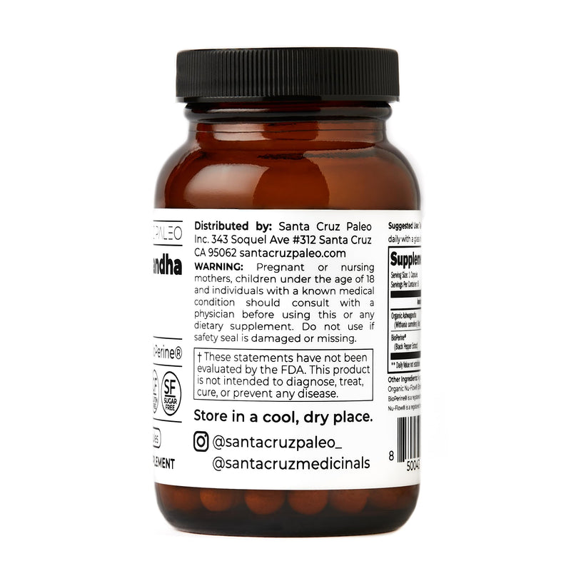 [Australia] - Santa Cruz Paleo Ashwagandha Capsules, 600mg Ashwagandha Root per Capsule, Gluten Free, Keto, Sugar Free, Paleo, Supports Energy, Focus, and Relaxation, BioPerine for Fast Absorption, 60 Capsules 