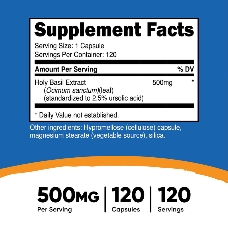 [Australia] - Nutricost Holy Basil Capsules 500mg, 120 Vegetarian Capsules - Gluten Free, Non-GMO 