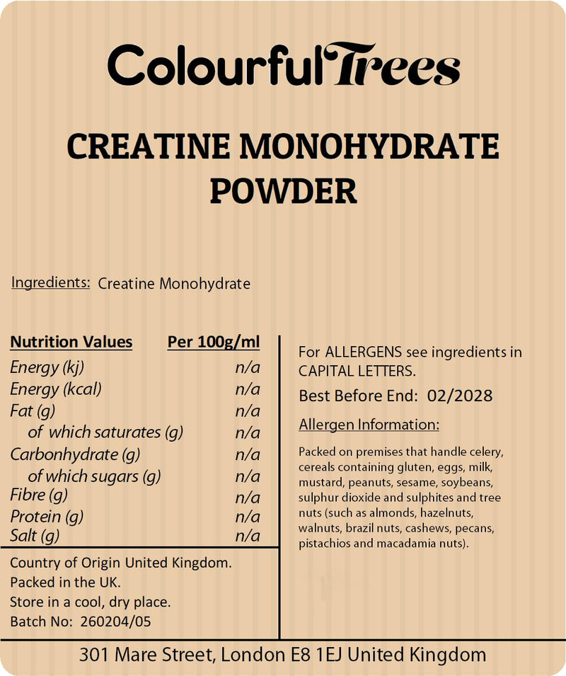 Creatine Monohydrate Powder 100g, Creatine Supplement, Micronized Creatine, Unflavoured, 5000mg Per Serv (5g), 20 Servings – by Colourful Trees