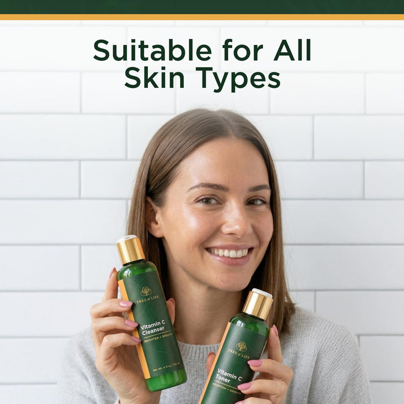 Tree of Life - Vitamin C Facial Cleanser - Face Care - 4 Fl Oz (Pack of 2) | Brightening Vitamin C facial cleanser and toner set. Minimizes pores for gentle deep cleaning for clear skin. Toner & Cleanser 2 X 4 Fl Oz