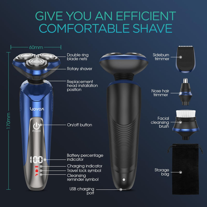 [Australia] - VOYOR Electric Razor for Men Cordless Shavers for Shaving with face sideburn Nose Ear Hair Rechargeable Wet Dry Waterproof TX410 New (New Version-Blue) New Version-Blue 