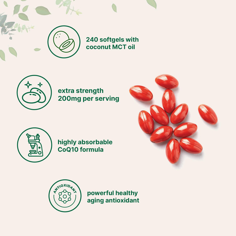 [Australia] - Micro Ingredients CoQ10 200mg Per Serving | 240 Softgels with Coconut MCT Oil | High Absorption Coenzyme Q10 as Ubiquinone | Antioxidant Support for Heart & Energy Health | Non-GMO 