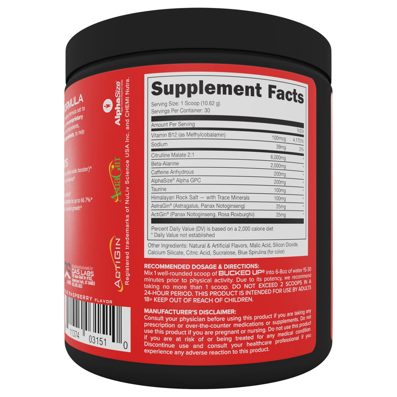 [Australia] - Bucked Up Pre Workout 6 Grams Citrulline, 2 Grams Beta Alanine, and 3 Other Registered trademarked Ingredients (Blue Raz) Blue Raz 