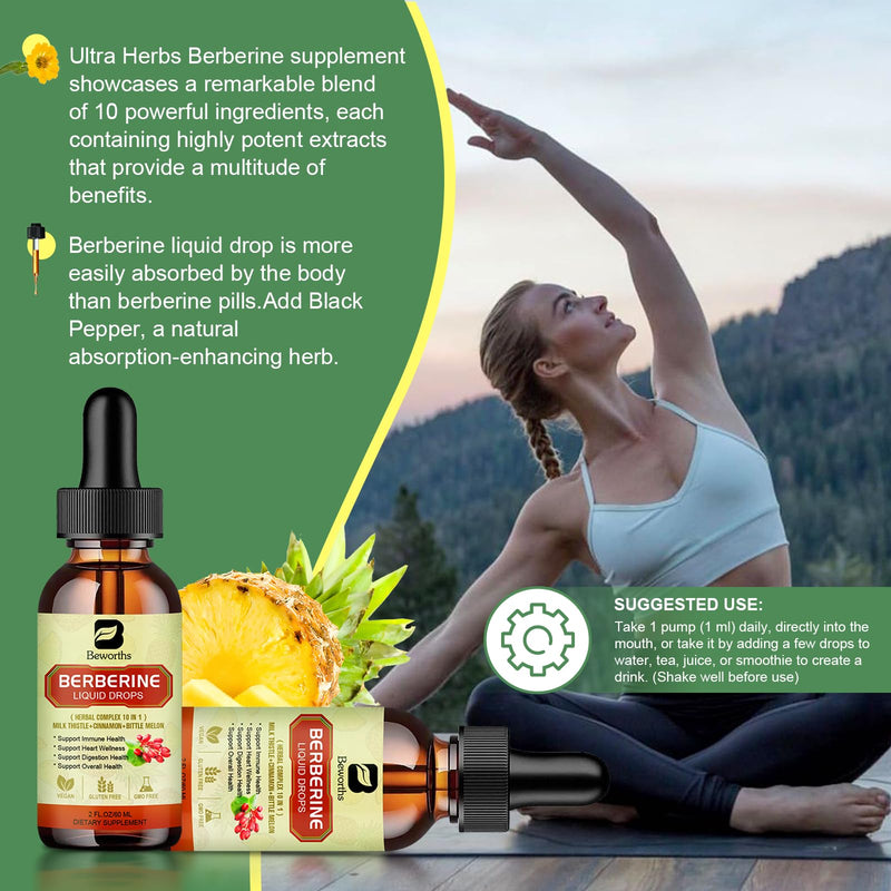 [Australia] - Premium Berberine Supplement - Berberine Liquid Drops with Turmeric, Bitter Melon, Milk Thistle, Ceylon Cinnamon, Berberine Veggie Supplement for Immune, Digestion System and Heart Health Support Pinapple 