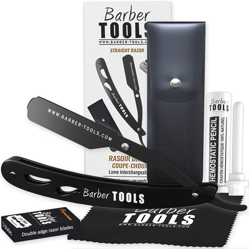 [Australia] - BARBER TOOLS ✮ Razor with box and 5 razor blades + polishing cloth + black case 