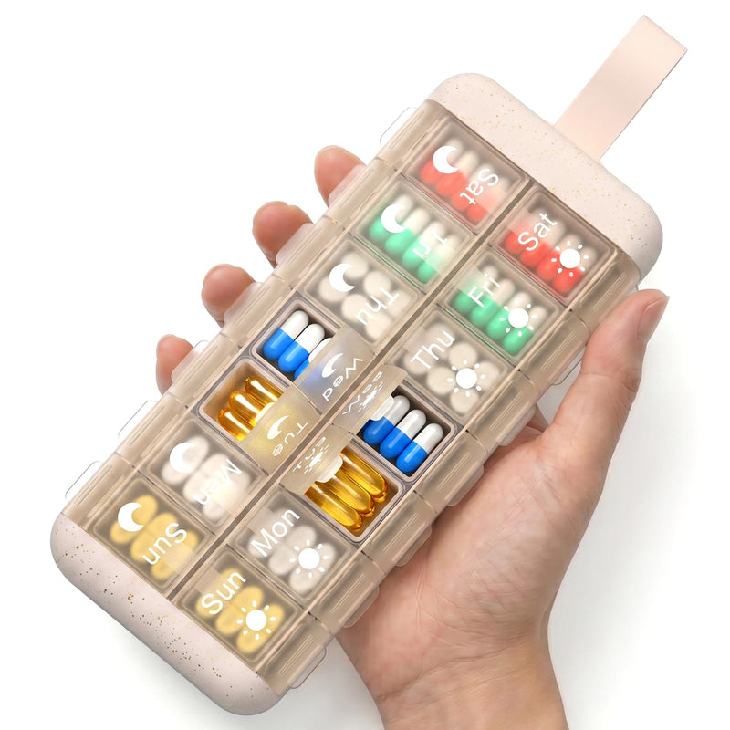 Pill Organizer, 2 Times a Day Pill Case, 7 Day Medicine Box, Weekly Medication Container, AM PM Dosey for Vitamin Meds Supplement Dispenser Storage Holder Arthritis Friendly Home Easy Use