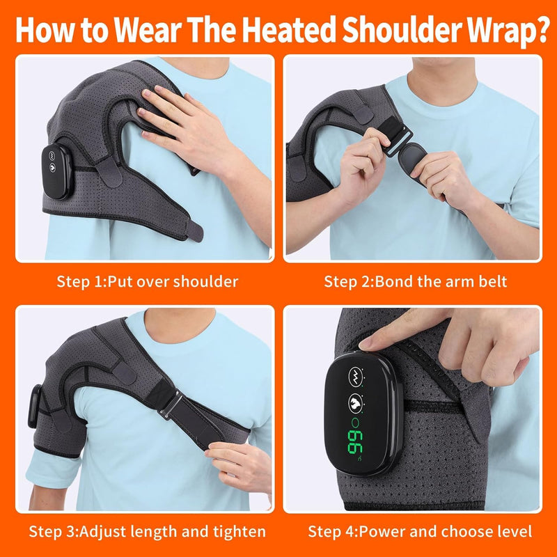 [Australia] - Heated Shoulder Brace for Men Women, USB Rechargeable Shoulder Heating Pads, Shoulder Massager for Pain Relief, Cordless Heated Shoulder Wraps for Left Right Rotator Cuff Support, 5000mAh 
