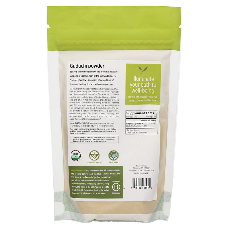 [Australia] - Banyan Botanicals Guduchi Powder – Organic Guduchi Stem Powder (Tinospora Cordifolia) – Supports Healthy Liver Function & Healthy Immune Response* – 1/2 lb. – Non-GMO Sustainably Sourced Vegan 8 Ounce (Pack of 1) 