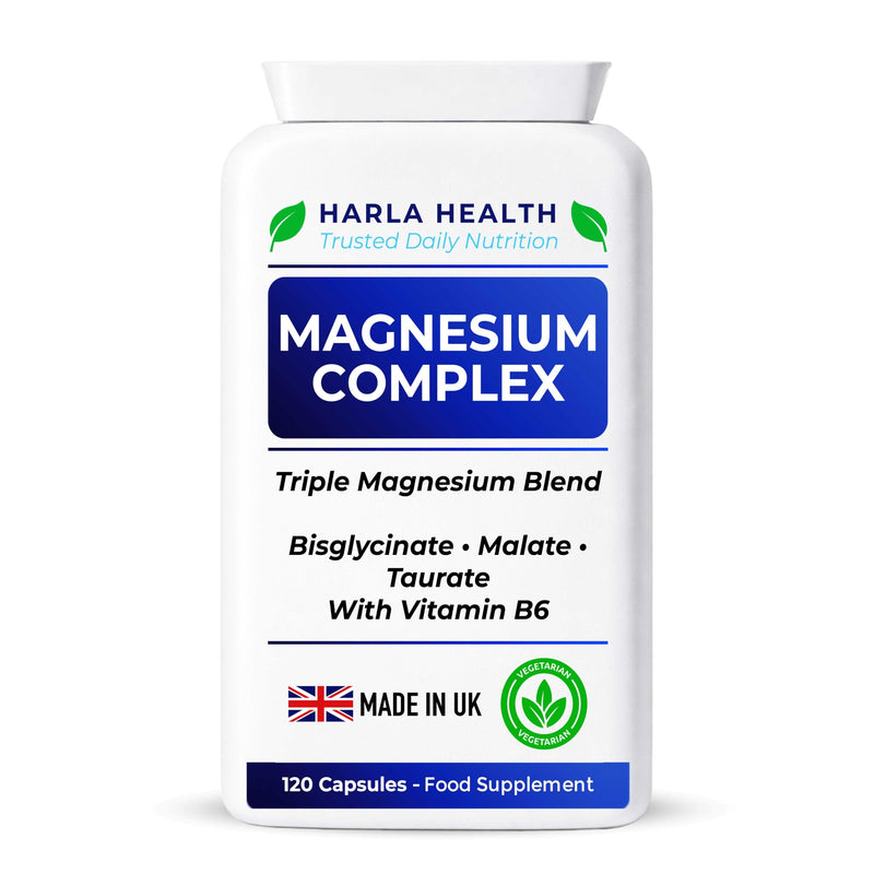 Magnesium Complex – Bisglycinate, Malate & Taurate with Vitamin B6 – 120 Vegan Capsules – High Absorption Magnesium Supplement for Energy, Muscle Function & Sleep Support