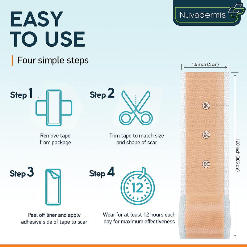 [Australia] - NUVADERMIS Silicone Scar Tape for Surgical Scars - 120" x 1.5" Roll - Extra Long Scar Sheets for C-Section, Tummy Tuck, Keloid, and Surgical Scars - Reusable Medical Grade Silicone Scar Tape - 1 Pack Light - 1 Pack 