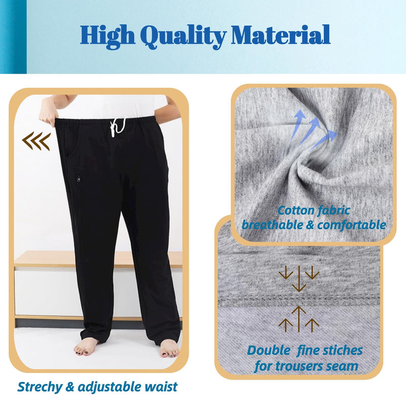 [Australia] - Catheter Leg Bag Pants, Urine Bag Holder Pants for Men/Women, Double Zippered Pockets Holding 2000ml Catheter Bags Large Grey 