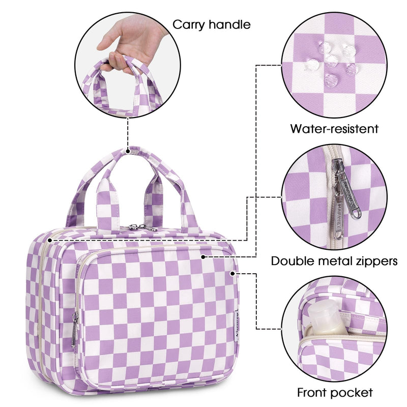Narwey Checkered Makeup Bag with Hanging Toiletry Bag for Women