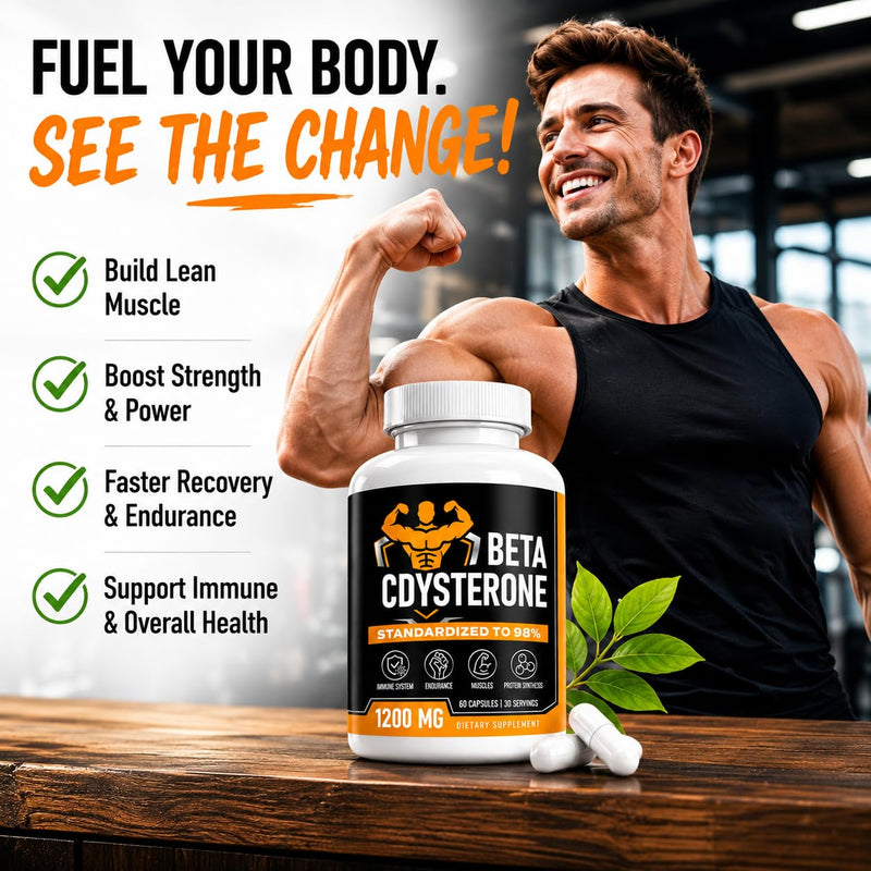 Beta Ecdysterone Supplement 1200mg Per Serving, 98% Standardized Cyanotis Arachnoidea Extract, Gym Supplements for Men, 60 Capsules
