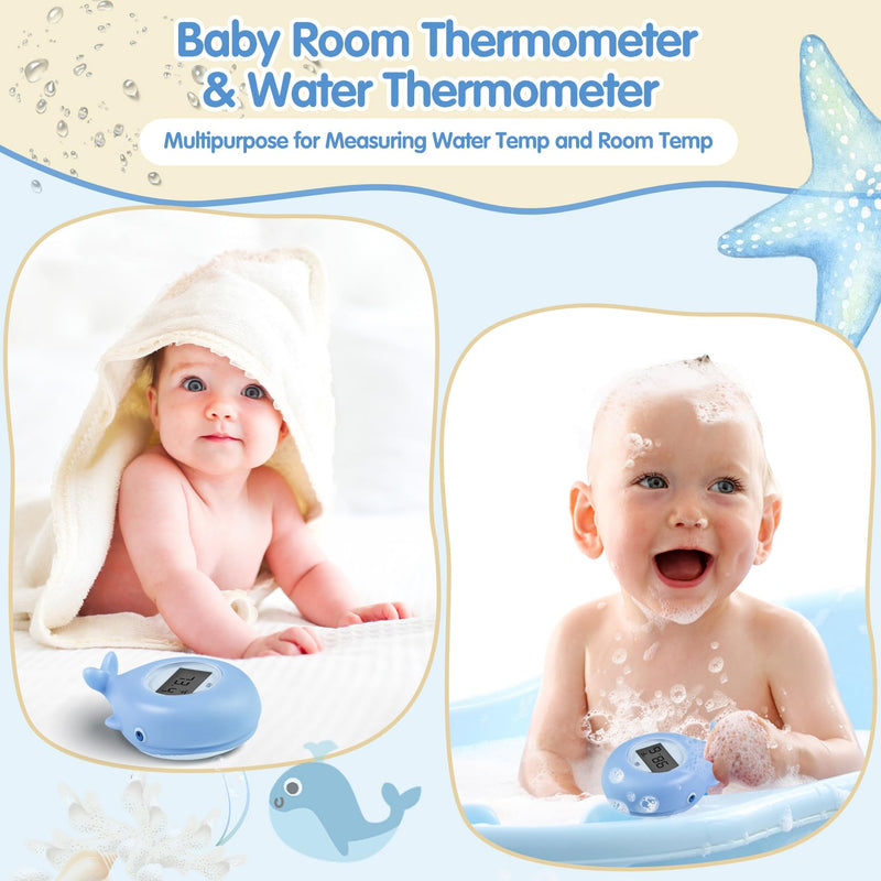 Baby Bath Thermometer, Whale Bath Thermometer Baby Safety, BPA-Free Bath Tub Thermometer, Temp Warning Water Thermometer & Room Thermometer, Bath Thermometer for Pregnancy, Infants, Newborn Blue