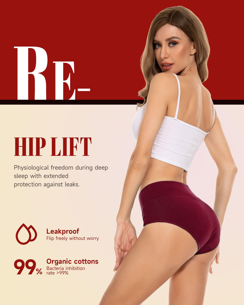 [Australia] - Heavy Flow High Absorbency Period Underwear Women, Leakproof Panties Postpartum Menstrual Hipster Briefs Teens 3 Pack Medium Black+red+green 