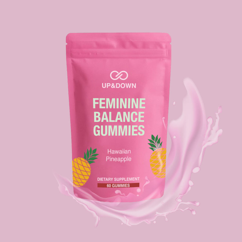Up&Down Supplements Premium Feminine Balance Gummies for Women | PMS Relief, Mood & Cycle Support | Pineapple + Vitamin C | Ashwagandha & Chasteberry | Vegan, Non-GMO, Gluten Free | 60 Gummies