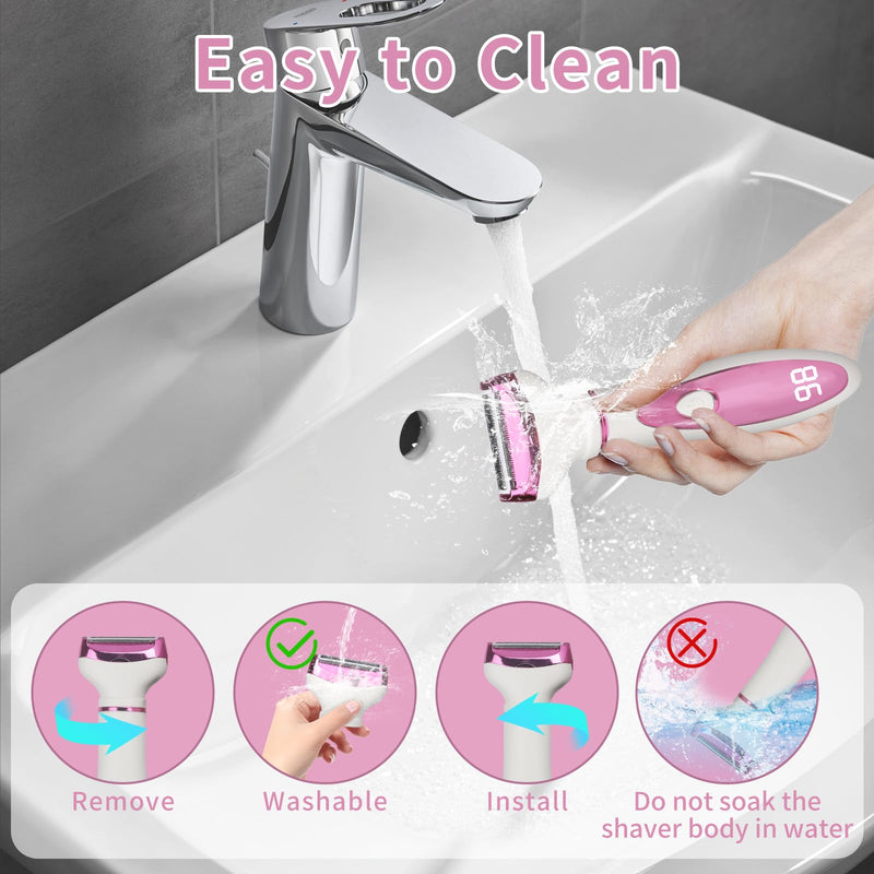 [Australia] - Electric Razor for Women Men,4 in 1 Painless Ladies Wet & Dry Body Razors and Facial Hair Remover,Rechargeable Led Display Hair Removal Kit for Nose Face Body Leg Bikini Arm Hair (Pink) Pink 