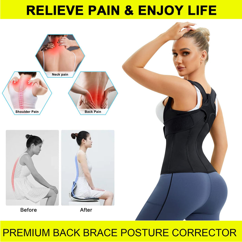 URSEXYLY Back Brace For Women Waist Trainer Vest Back Straightener Adjustable Posture Corrector Spinal Neck Shoulder Support X-Large Black