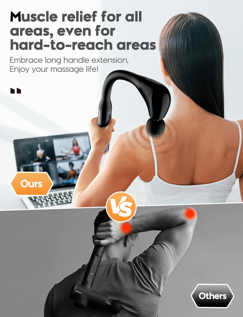 [Australia] - FVZ Massage Gun with Upgraded Extension Handle, 10MM Massage Gun Deep Tissue, Back Massager, Muscles/Neck/Shoulders/Waist/Legs Massager Portable for Pain Relief, 4 Massage Heads & 5 Speed Levels Black 