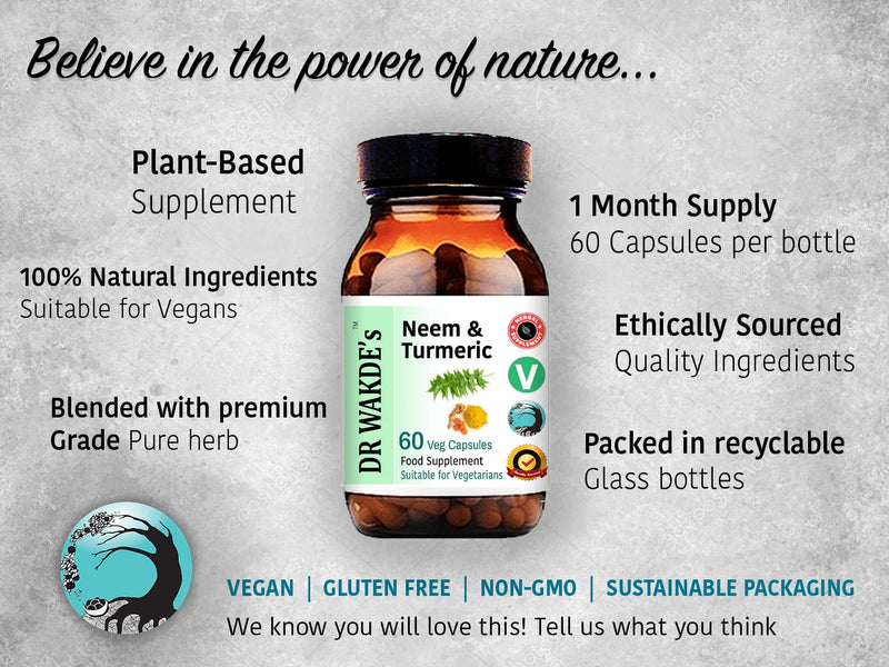 DR WAKDE'S Neem & Turmeric Capsules | 60 Veg Caps | Deep Detox | Skin Supplement | Plant-Based | Vegan | All Natural