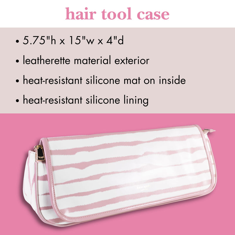kate spade new york Hair Tool Organizer Bag, Goddess Stripe | Leatherette Travel Bag for Hair Dryer, Curler, Straightener, or Air Styler with Built in Heat Resistant Mat