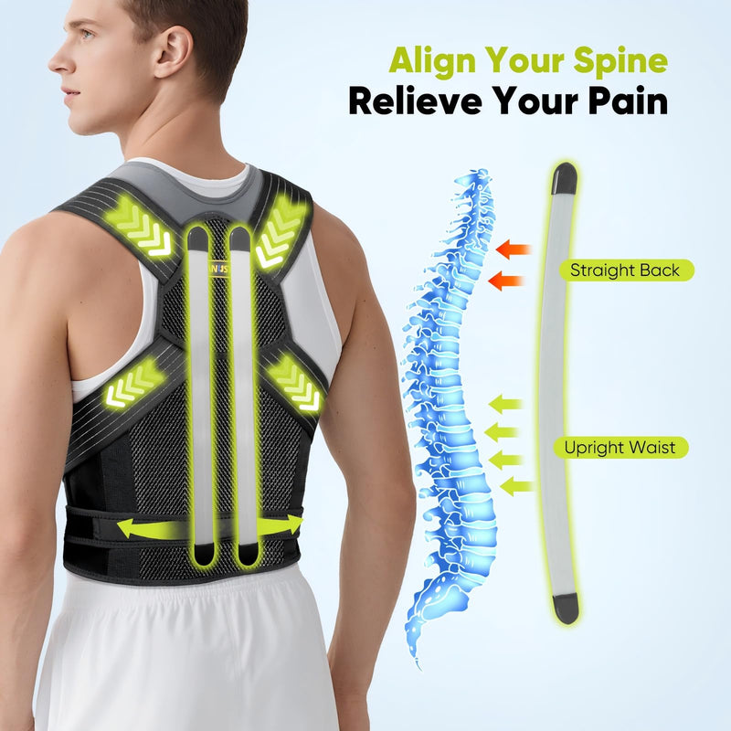 [Australia] - Back Brace Posture Corrector for Women & Men - Elastic Shoulder Straps, Full Back Support, Upper/Lower Pain Relief - Scoliosis, Hunchback Medium Black & Gold 