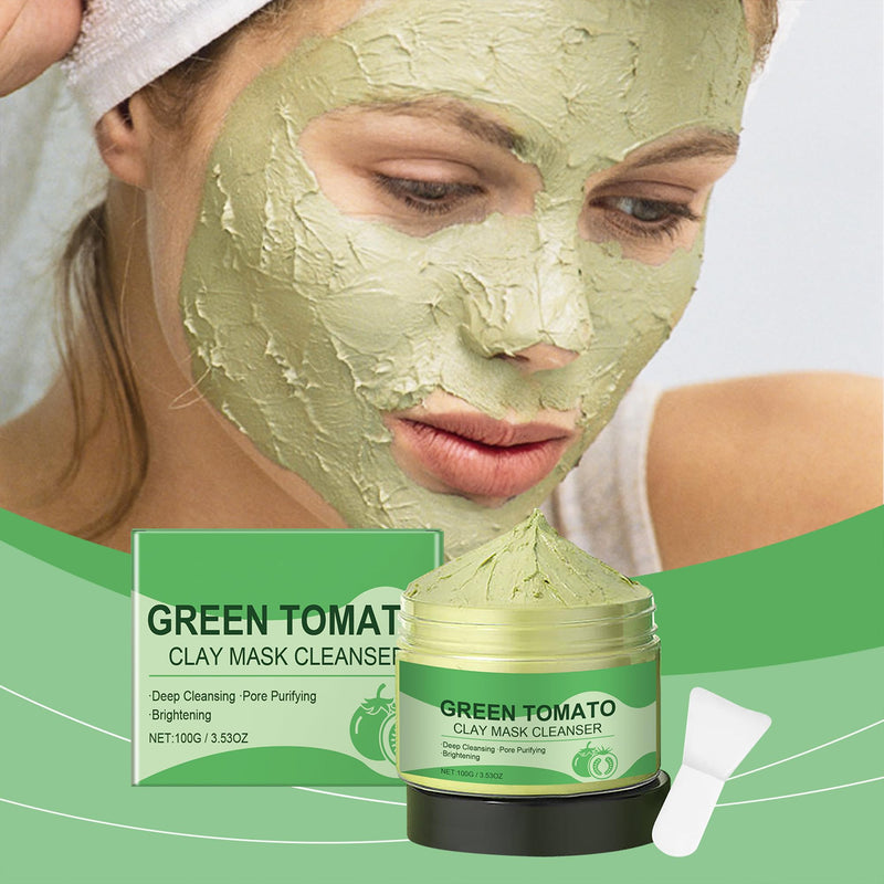 Green Tomato Clay Mask Cleanser, 100g Clay Face Mask for Oily Skin | Bentonite Clay Face Mask With Glycerin and Vitamin E Helps Remove Daily Buildup and Excess Oil; Smooth, Easy-Rinse Texture
