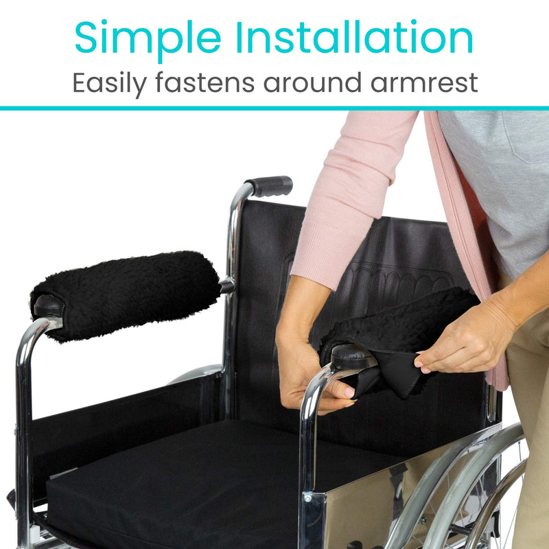 [Australia] - Vive Wheelchair Armrest Cover (Pair) - Memory Foam Sheepskin Pad for Office & Transport Chair - Soft Support Cushion Accessories for Padded Arm Rest, Kids, Adults - Comfort Padding Pressure Relief Black 