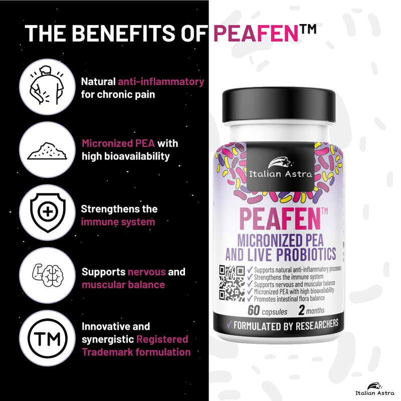 PEAFEN ™ Palmitoylethanolamide Pea Supplement 350mg Micronised – Natural Anti-Inflammatory with Probiotics, Zinc and Vitamin D3 – Natural Pain Reliever – 60 Capsules 2 Months