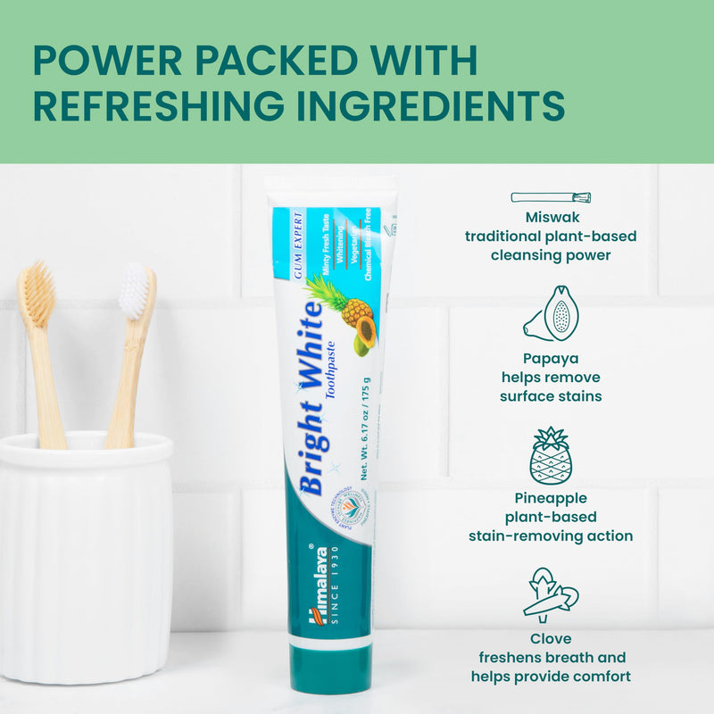[Australia] - Himalaya Bright White Toothpaste, Fluoride Free to Reduce Plaque & Whiten Teeth, 6.17 oz, 3 Pack Mint 6.17 Ounce (Pack of 3) 