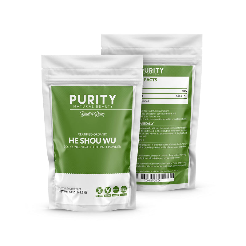 [Australia] - Certified Organic He Shou Wu - Large 5oz Bag of 30:1 Concentrated-Fo-ti - Organic Foti Extract- Fo ti He Shou Wu Organic-Plus Free Bamboo Spoon Pack of 1 - 5 Ounces 