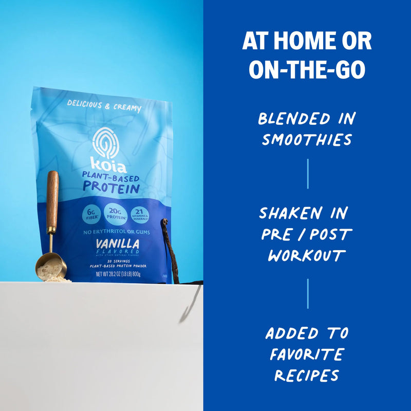 Koia Plant Based Protein Powder, Vanilla, 20g Protein, 3g Sugar, 6g Prebiotic Fiber, Pre & Post Workout, 21 Vitamins & Minerals, No Seed Oils, Dairy-Free, Gluten-Free, Non-GMO, 20 Servings, 28.2 Oz