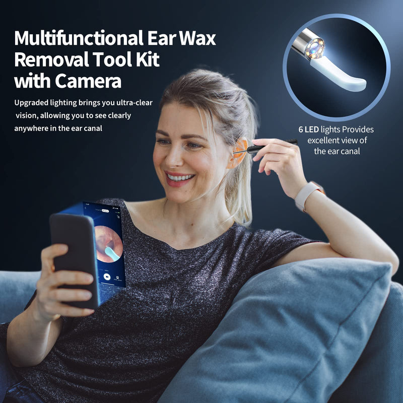 [Australia] - Ear Wax Removal Tool, Earwax Removal Kit with 8 Pcs Ear Set, Ear Cleaning Kit with 6 Ear Pick, Ear Cleaner Otoscope with Light, Ear Camera for iPhone, iPad, Android Phones (Black) Black 