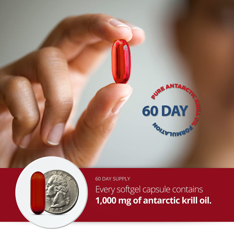 [Australia] - 100% Pure Antarctic Krill Oil 1000mg, 60-Day Supply, EPA/DHA Omega 3, Highest Concentration 56% Phospholipids, Choline, Astaxanthin, Sustainable, Supports Heart, Brain & Joints, No Fish Oil 