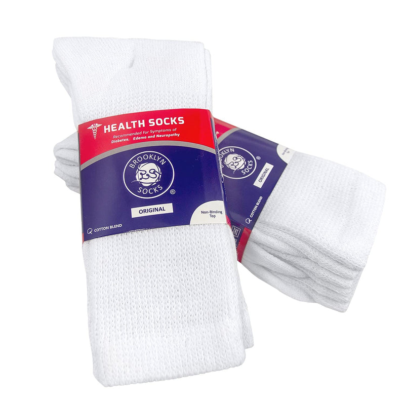 [Australia] - 6 Pairs of Cotton Diabetic Neuropathy Crew Socks (10-13, Fits Mens shoe size 9-12, White) 10-13 White - 6 Pairs 