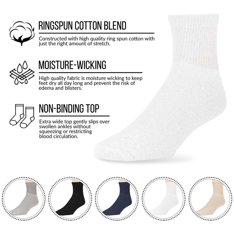 [Australia] - Cotton Diabetic Neuropathy Quarter Socks, Non-Binding Ankle Socks, Multipack White - 6 Pairs 10-13 