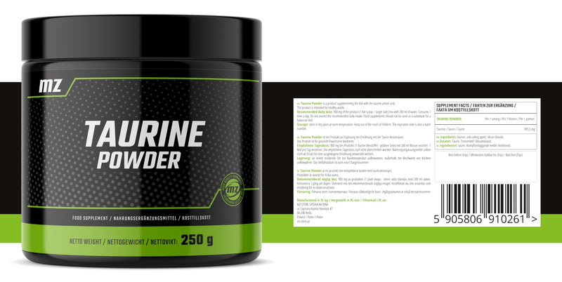 Taurine Powder 250g - Amino Acid Taurine 900 mg per Serving - 277 Servings per Pack - Diet Supplement - by MZ