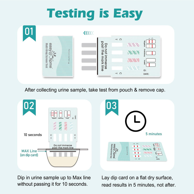 Easy@Home 5 Pack Multi Drug Screen Test, 4 Panel Urine Drug Test | Testing for Cocaine(COC), Marijuana(THC), Methamphetamine(MET), Morphie(MOR), Including THC Tests for Home Use, EDOAP-144 5 Tests