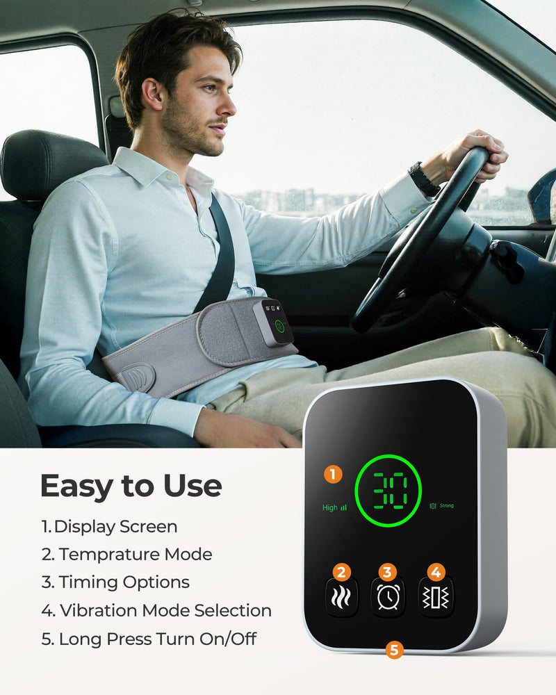 Koonie Cordless Heating Pad for Back Pain Relief, 47”-57” Portable Heating Back Brace with 3 Heat Levels, 3 Vibration Mode, 20/30/40Min Timer, 5000mAh Battery, Auto-Off, Lower Back Massager with Heat