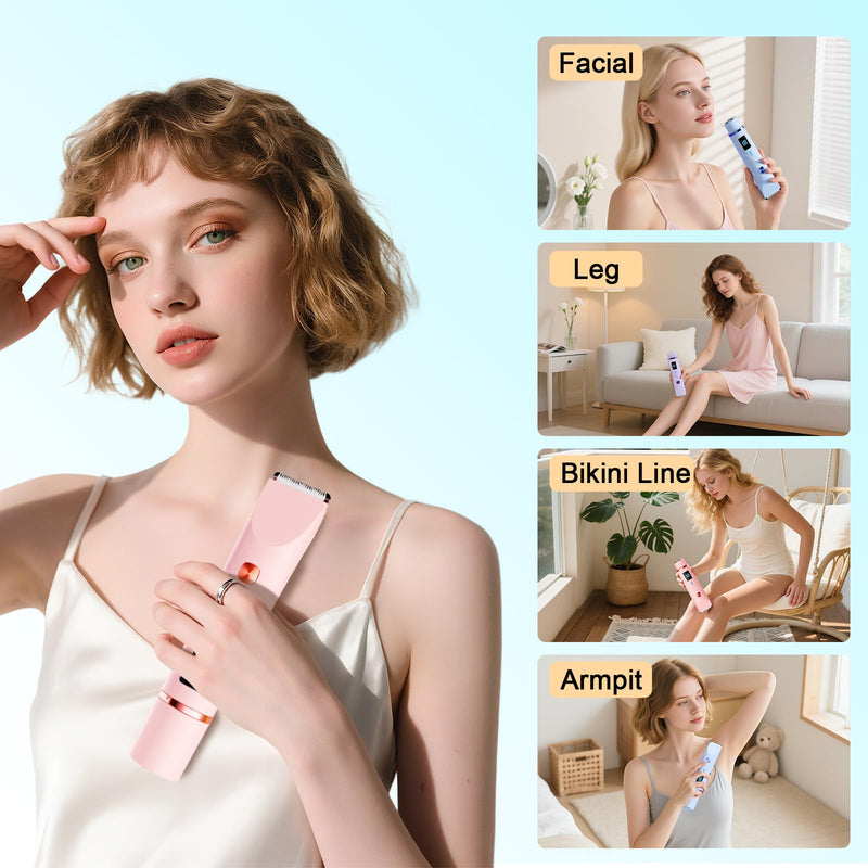 Bikini Trimmer for Women, 2 in 1 Electric Razors for Women Pubic Hair, IPX7 Waterproof Dual Head Bikini Shaver with LED Display, Rechargeable Electric Trimmer (Purple) Purple